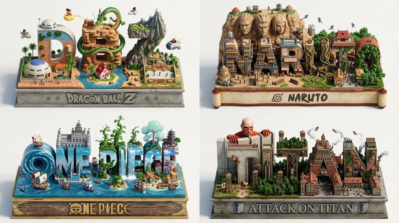 Isometric 3D Manga Diorama Letter Landscape Grid - Image prompt preview