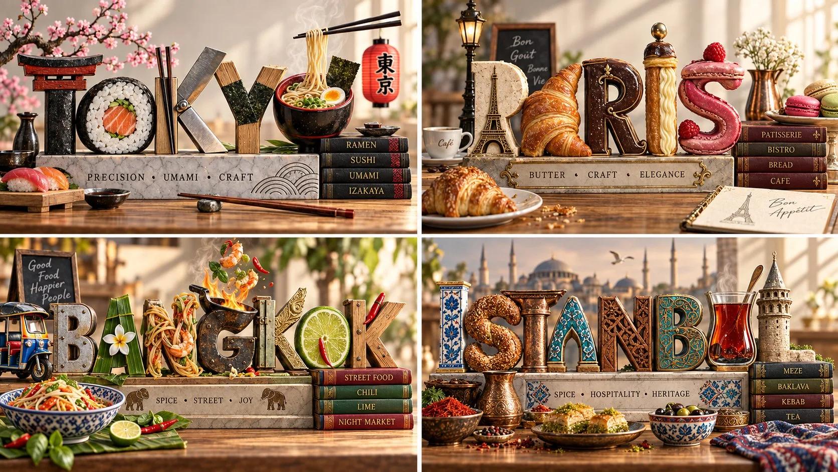 Sculptural 3D Wordmark Editorial Travel Still Life - Image prompt preview