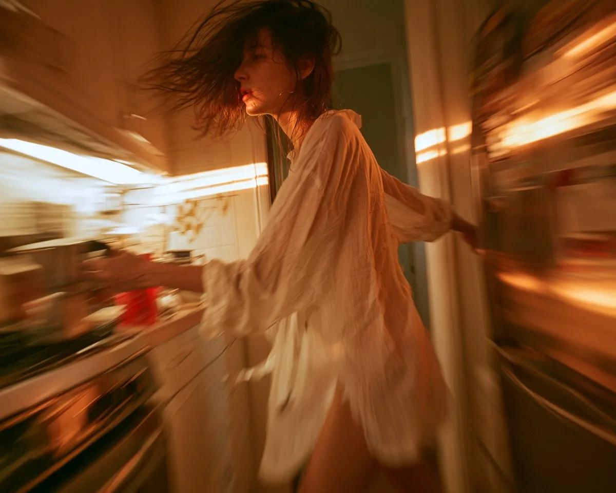 Panoramic Swing-Lens Morning in a Narrow Kitchen - Image prompt preview