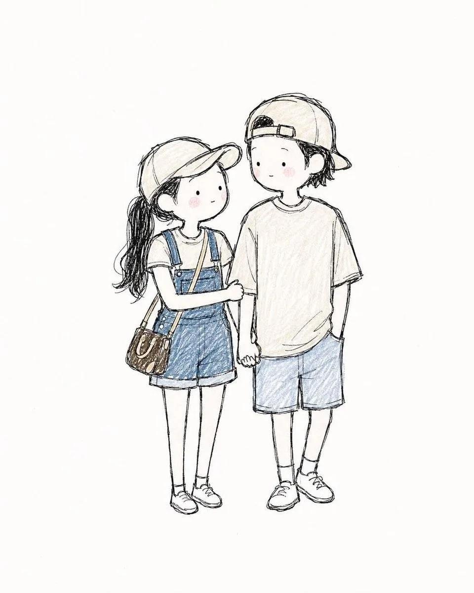 Hand-Drawn Couple Sketchbook Illustration - Image prompt preview