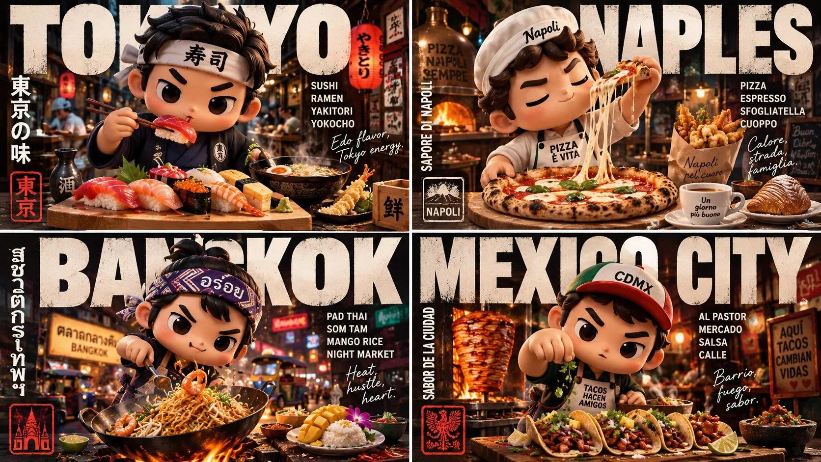 Collectible Chibi Food-Culture City Poster - Image prompt preview