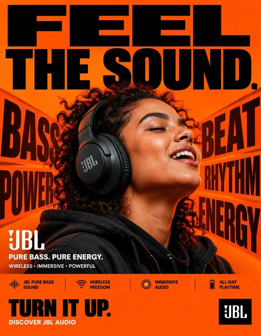 JBL Feel The Sound typography-first campaign poster - Image prompt preview