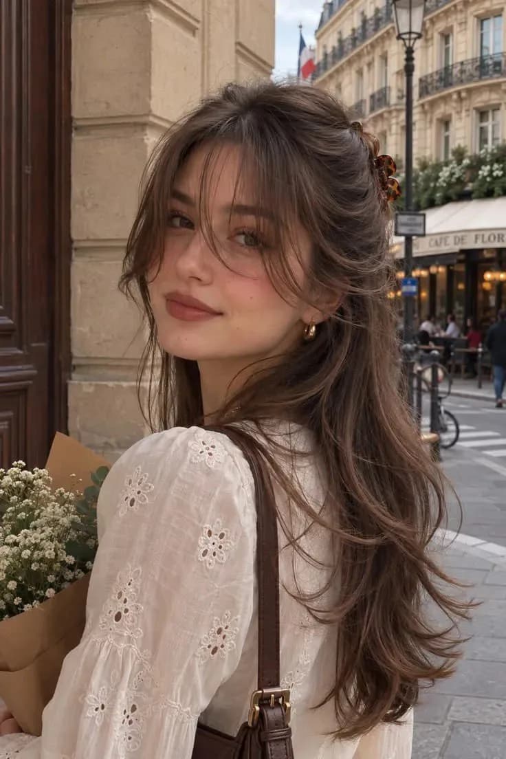 Parisian Street Portrait of Young Woman Outside Café - Image prompt preview