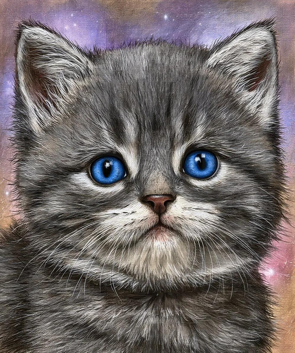 Dreamy Fluffy Gray Kitten Portrait - Image prompt preview