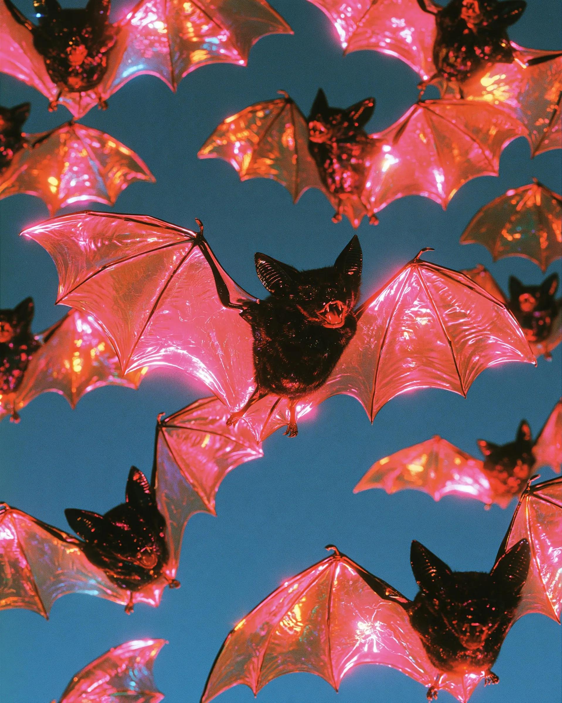 Glossy Halloween Bats Chaos Illustration - Image prompt preview