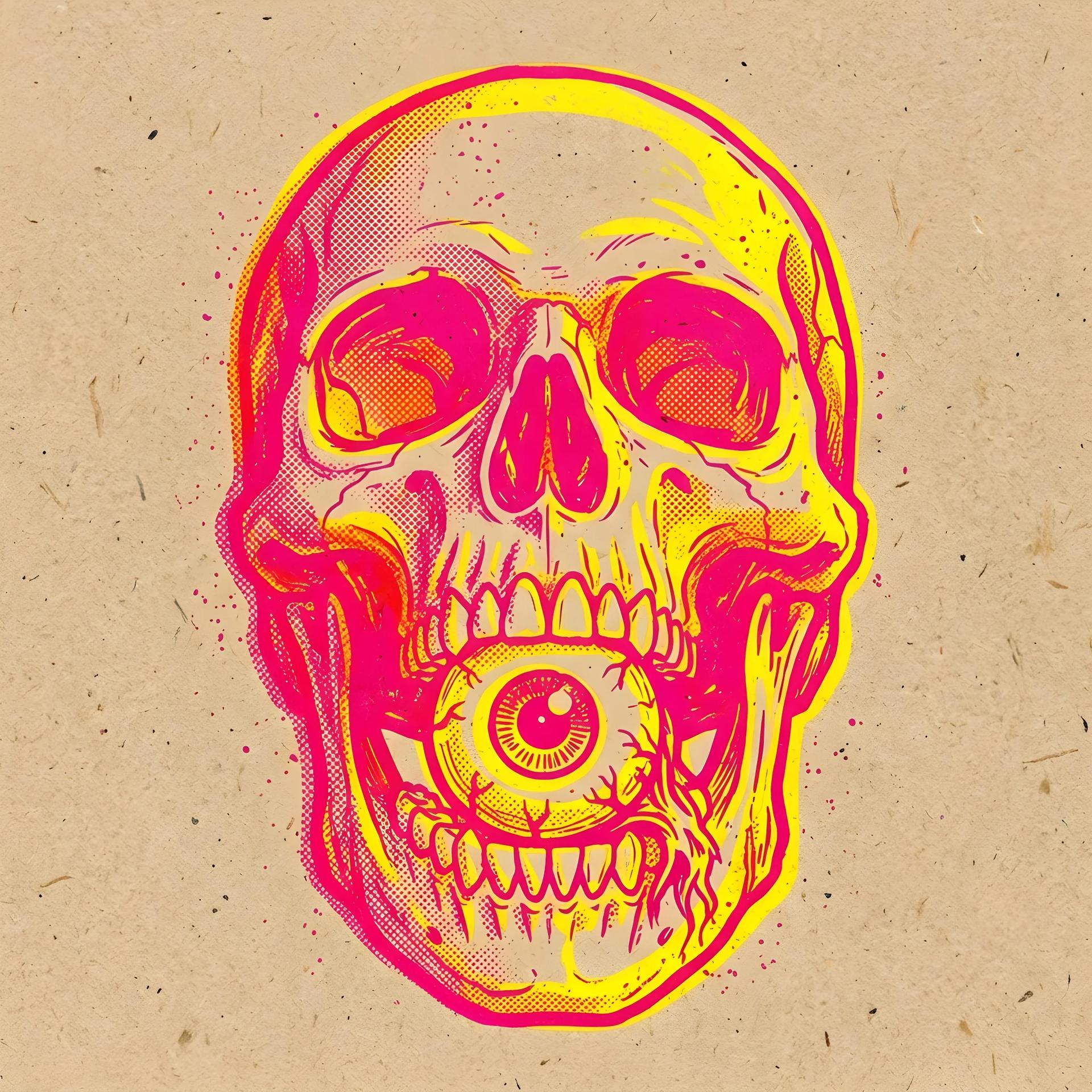 Risograph Skull with Eyeball Illustration - Image prompt preview