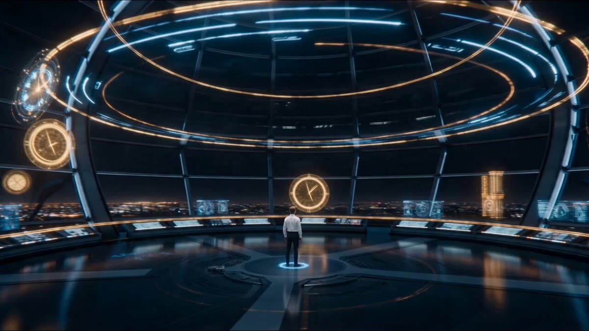 15-second ultra-cinematic sci-fi fantasy transformation sequence inside a...