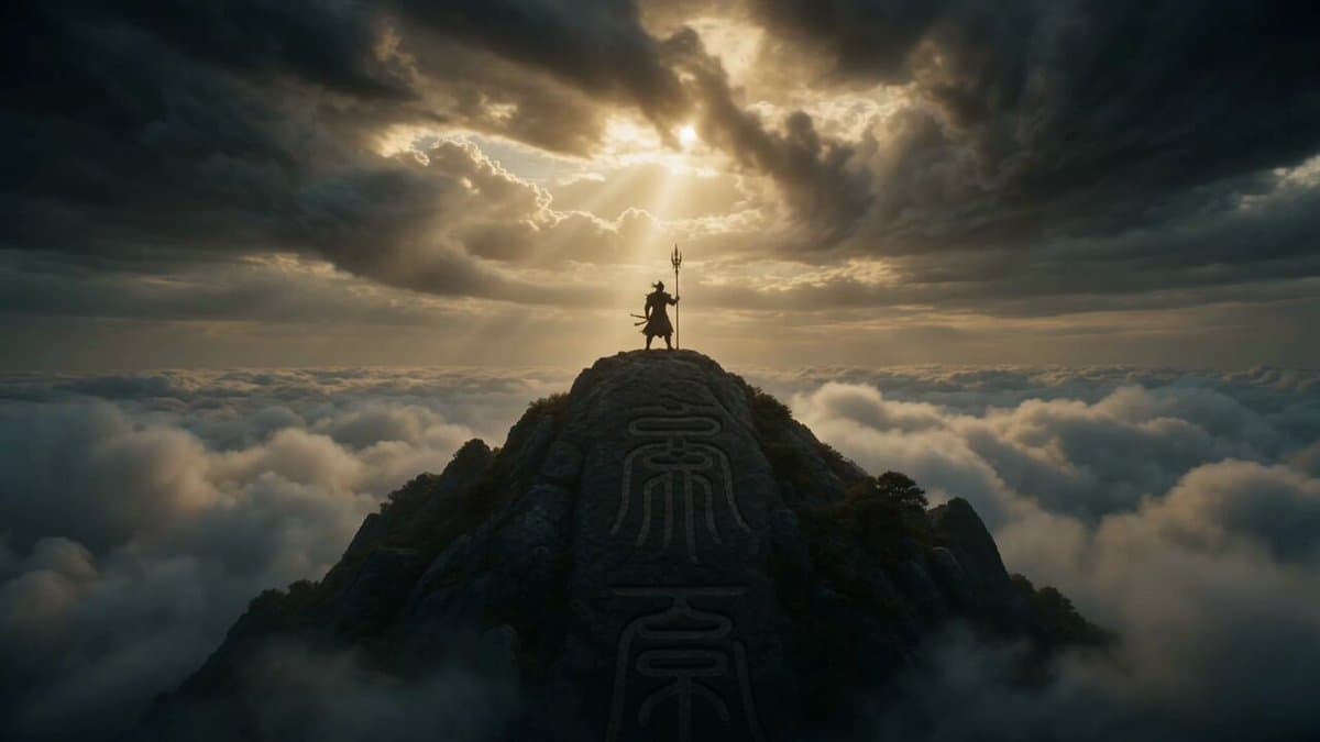 15-second ultra-cinematic mythological fantasy transformation sequence at...