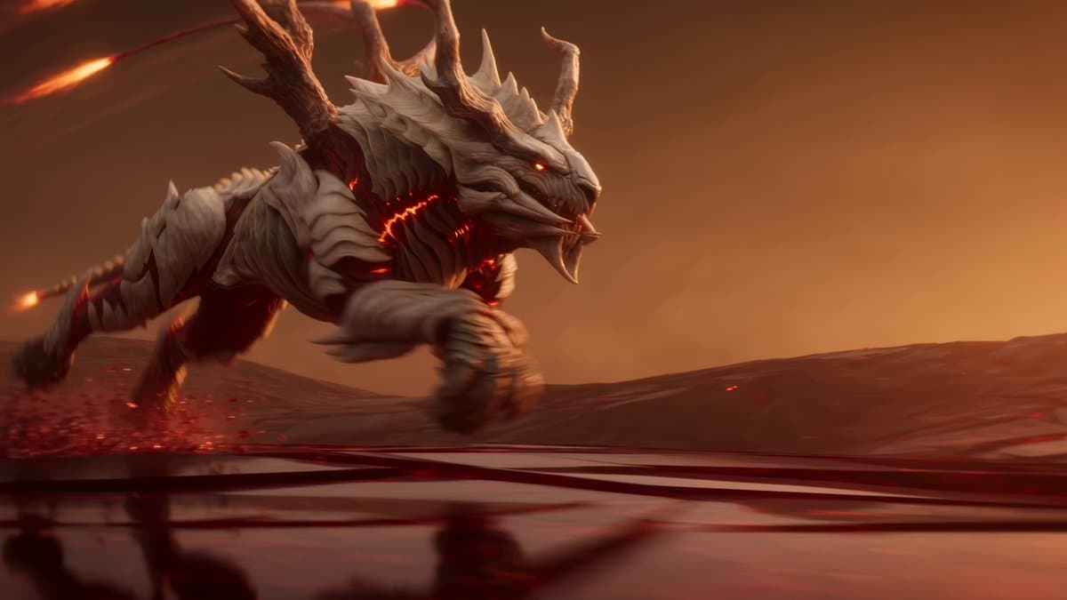 In a crimson desert of glass dunes under a dying sun, reveal the Thornmaw...