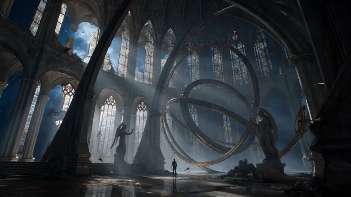15-second ultra-cinematic sci-fi fantasy transformation sequence inside a...
