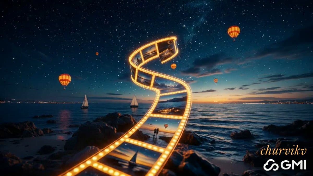 cinematic romantic sequence featuring a glowing film strip telling a love...
