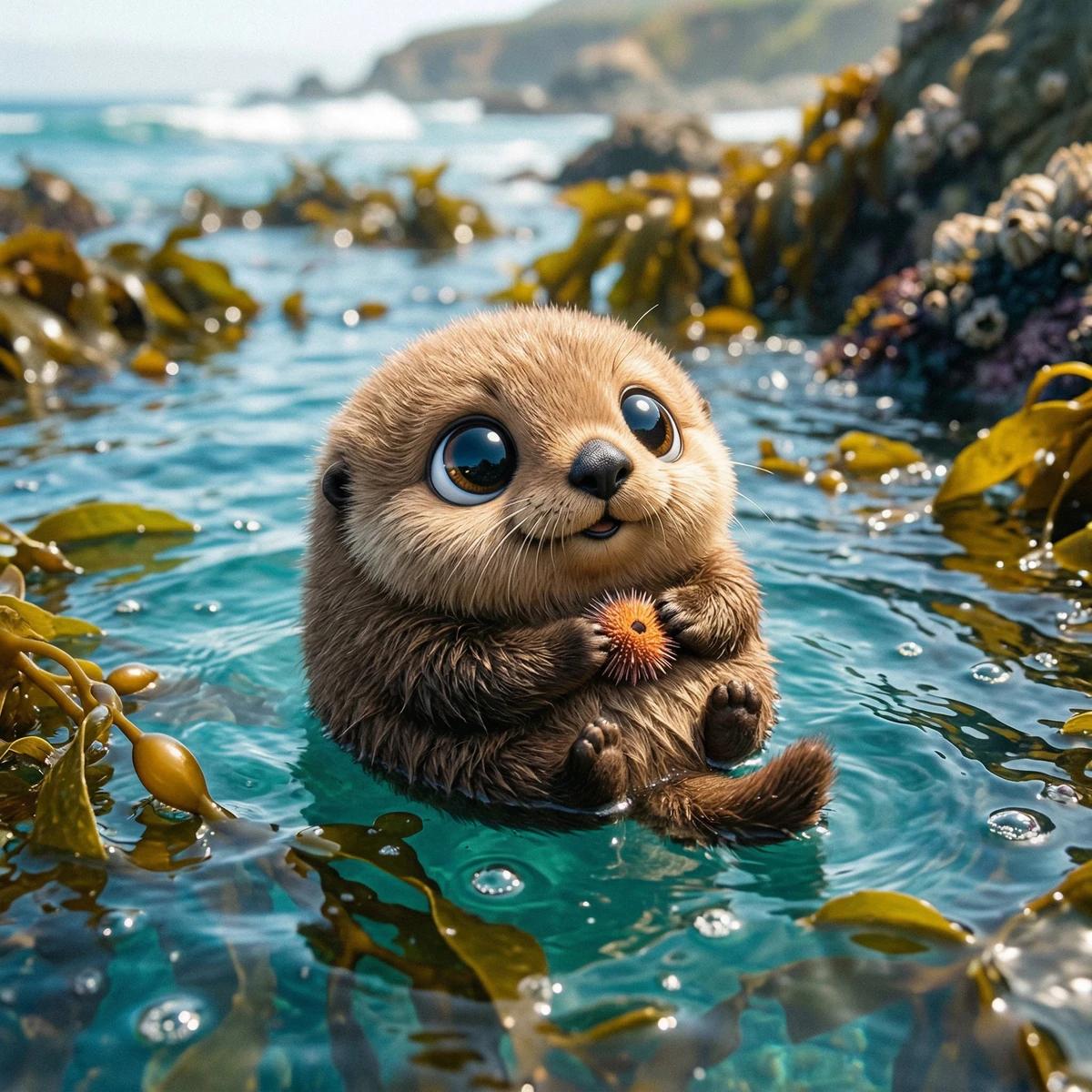 Make a photo of a cute ball-shaped version of a [animal], with big adorab...