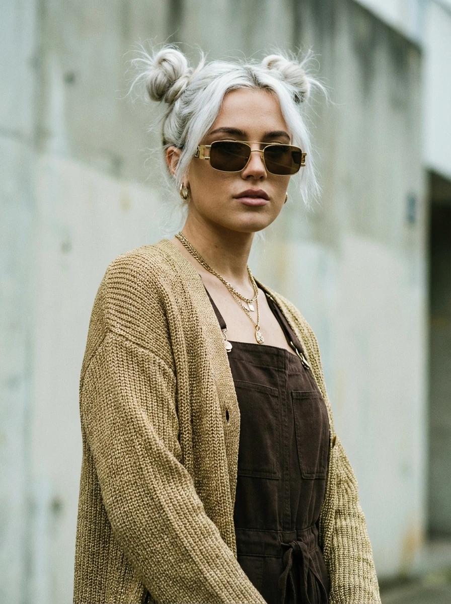 an up close editorial photograph of an edgy, stylish young woman with whi...