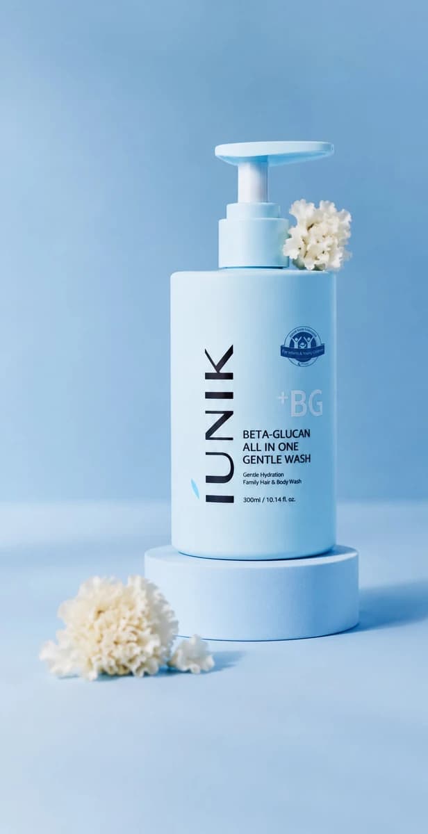 Luxury skincare product photography, pastel blue monochrome aesthetic, si...