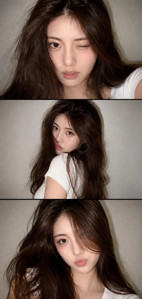A vertical collage of three YZK photos. Using the uploaded selfie as the...