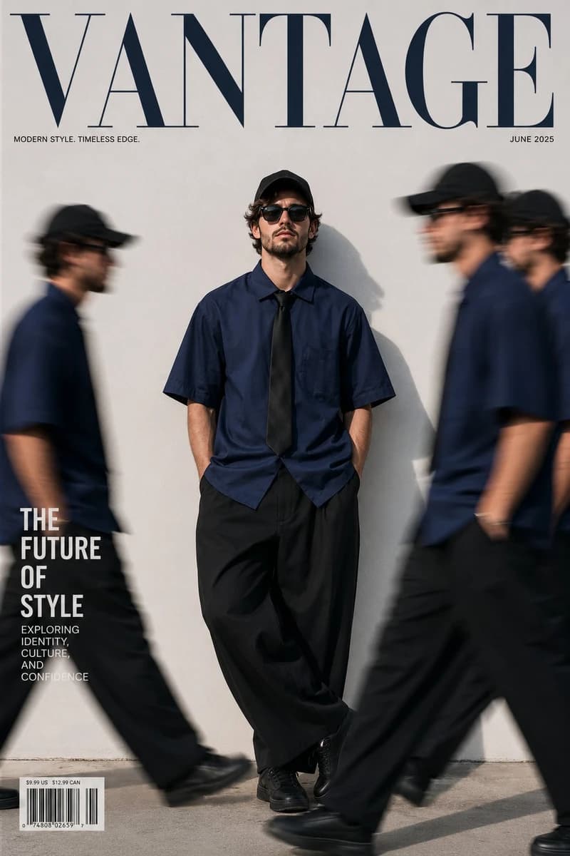 Ultra-realistic fashion magazine cover, minimalist streetwear editorial,...