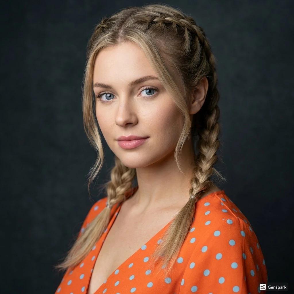A high-resolution, cinematic portrait of a young woman with blonde hair s...