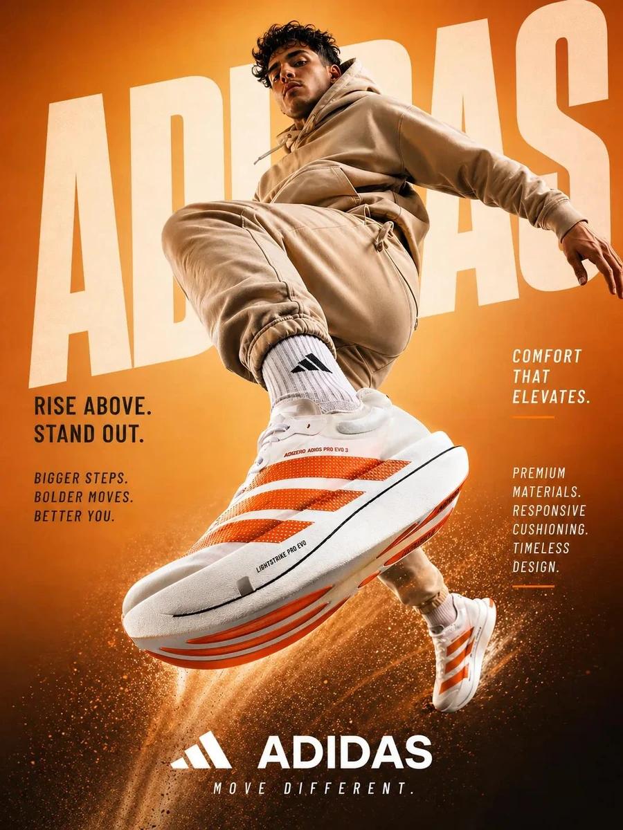 A dynamic sportswear advertisement featuring a young athletic male model...