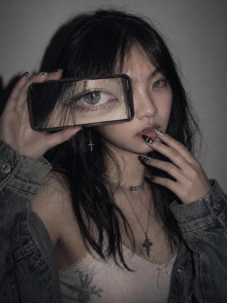 A trendy modern social-media mirror-selfie collage poster featuring a sty...