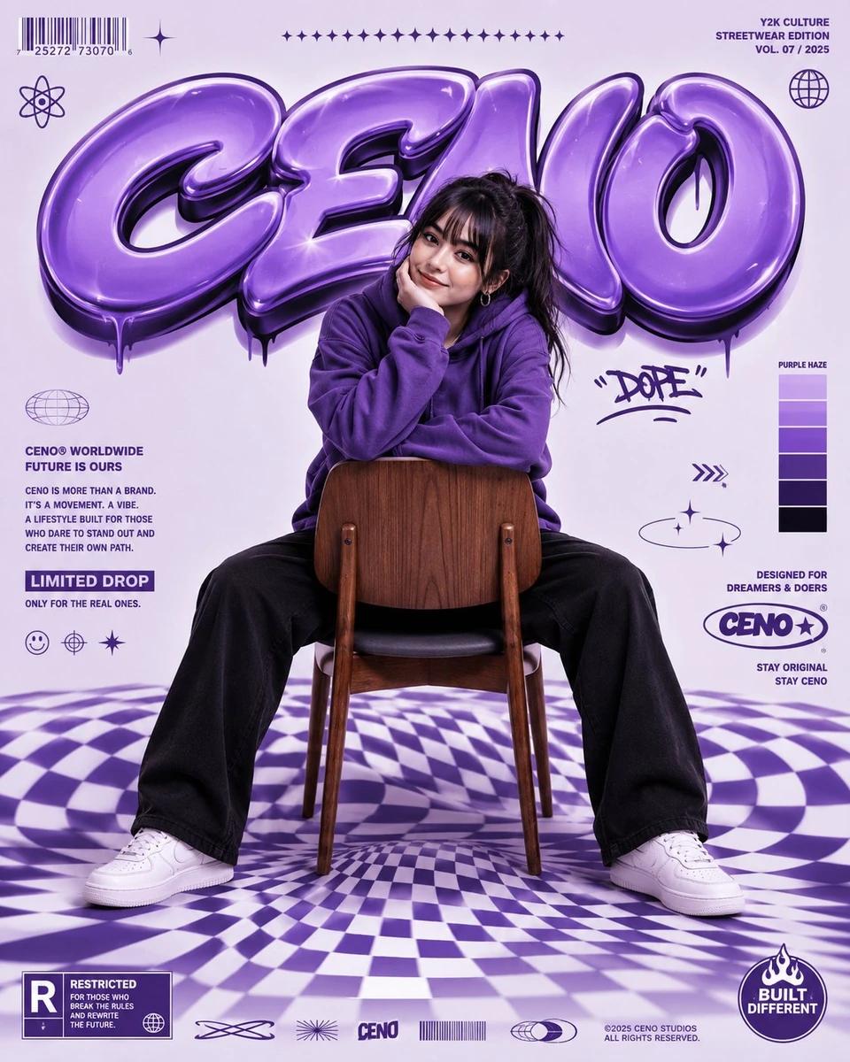 Ultra-modern Y2K streetwear editorial poster design featuring a stylish y...