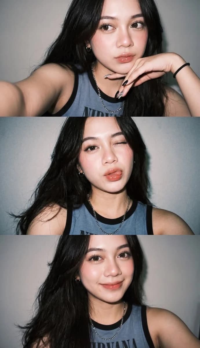 Ultra-realistic Gen Z selfie photo collage, three vertical smartphone fla...