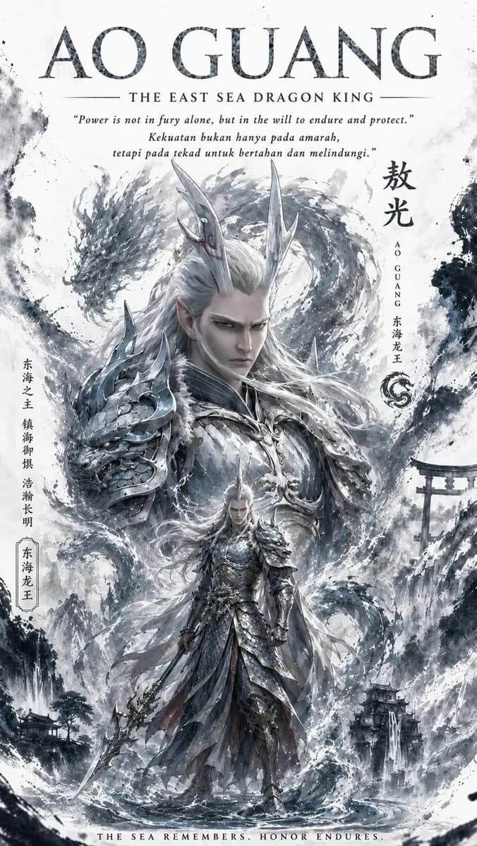 `Epic fantasy book cover art of Ao Run, the West Sea Dragon King. Majesti...