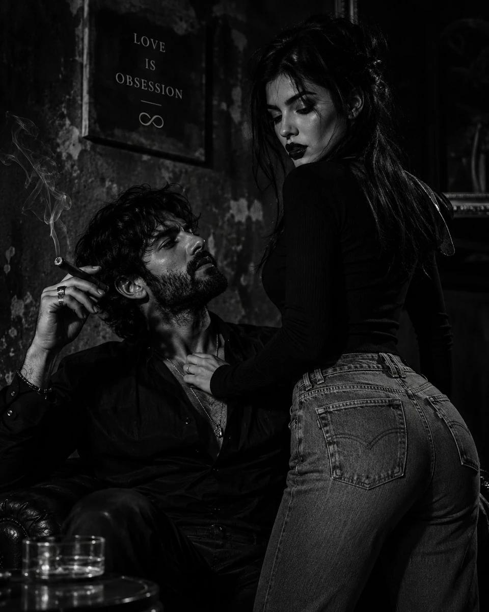 Ultra-realistic black and white cinematic portrait of an intensely devote...