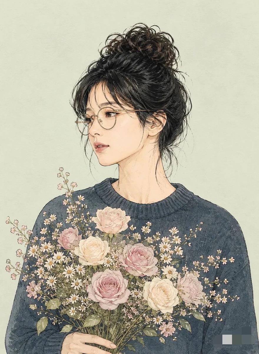 ​A precise line art illustration portrait in the distinctive Miki style,...