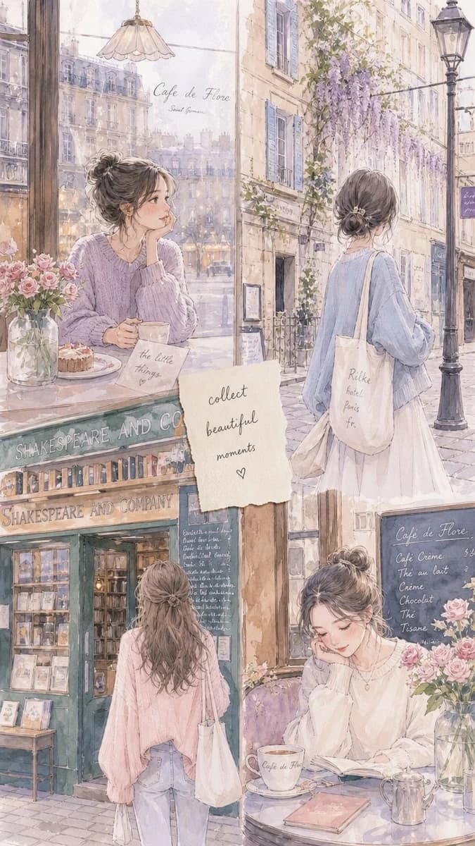 Dreamy watercolor fashion illustration of a gentle young woman traveling...