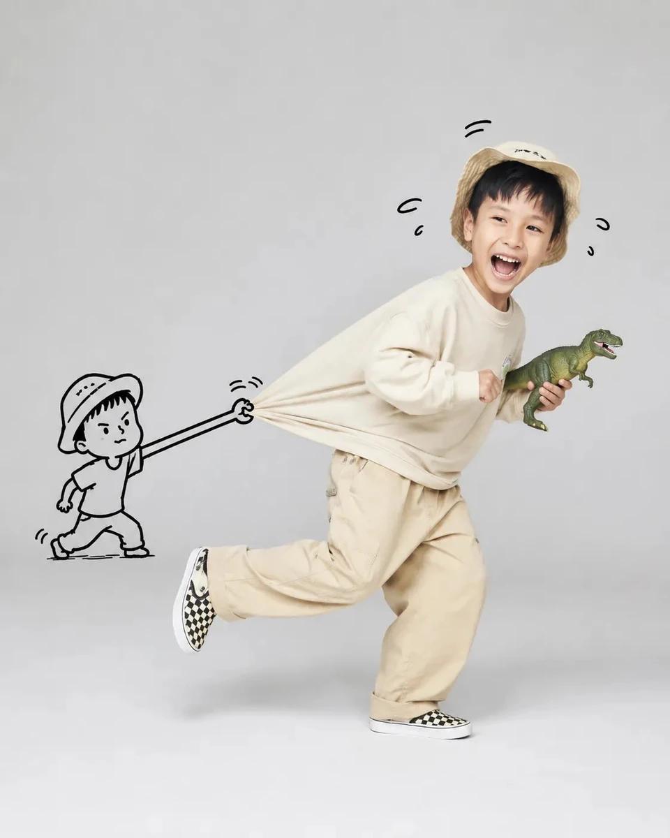 A playful, high-key studio portrait of [subject] running joyfully across...