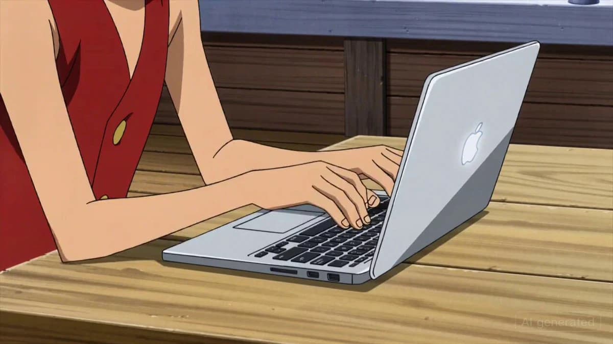 Luffy coding on a Macbook on the Thousand Sunny, RAGING, then throwing it...