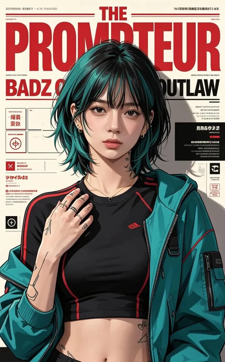 Ultra-detailed anime/editorial magazine cover illustration of a stylish c...