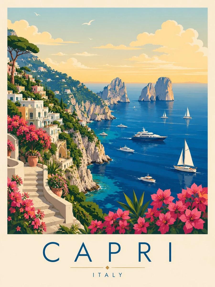 A luxury hybrid watercolor-collage travel poster illustration of Ibiza, S...