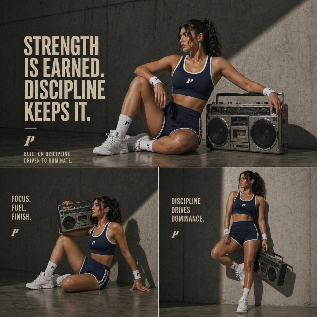 SUBJECT: A fit, athletic young woman (different face, not referencing any...