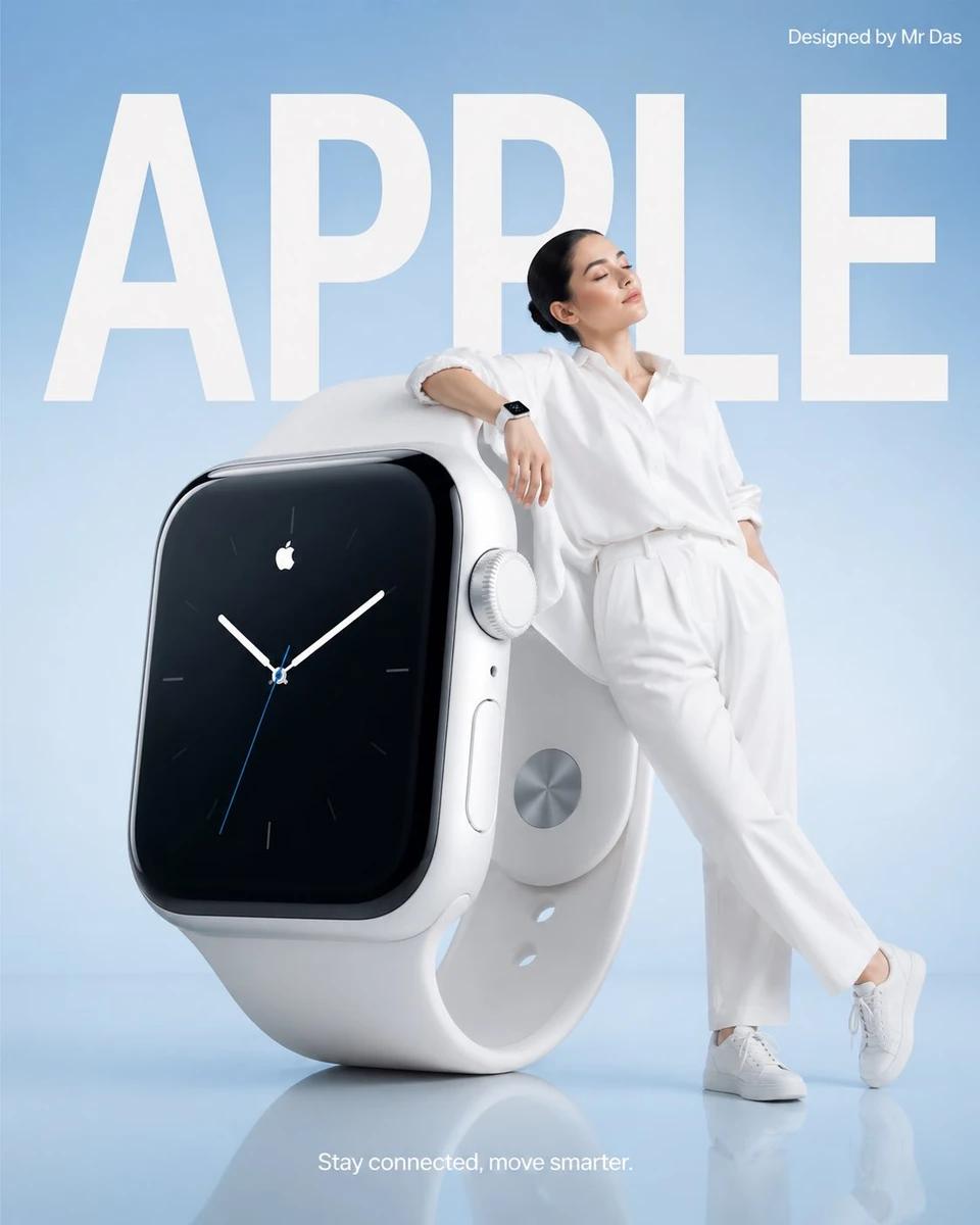 Minimalist commercial ad featuring oversized white smartwatch, ultra-clea...