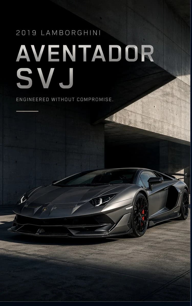 Luxury automotive sales sheet with a unique modern editorial layout.