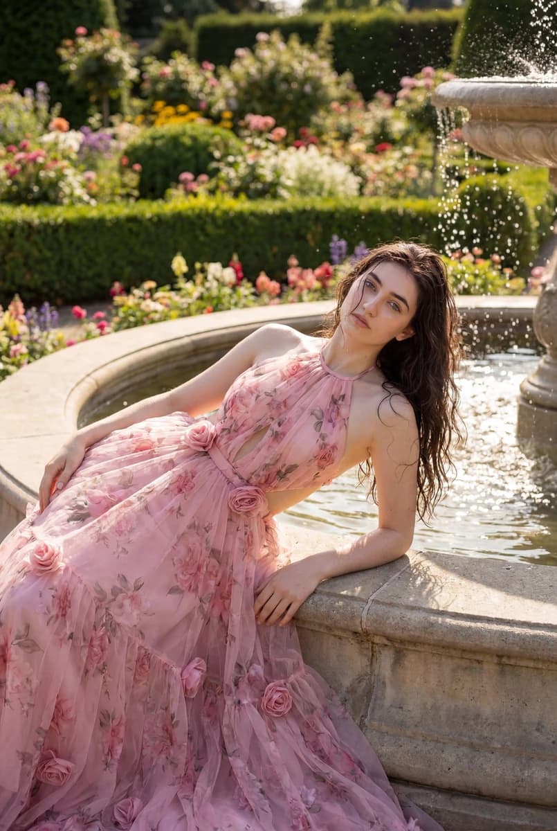 An ultra-realistic professional shot of a beautiful young woman reclining...
