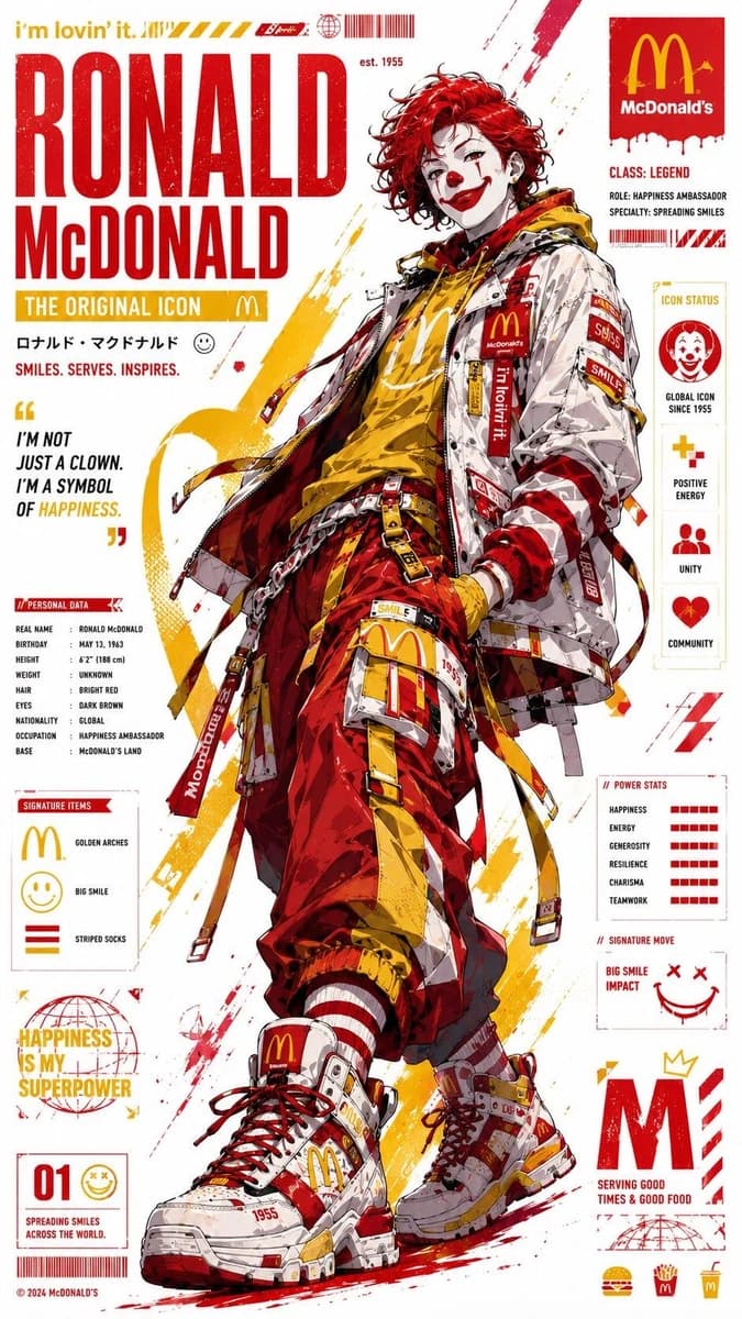 Ultra-detailed anime brand mascot poster, full-body character redesign in...