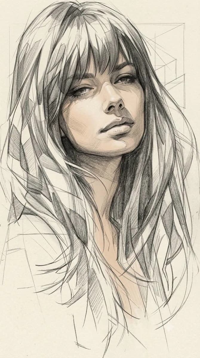 Medium &amp; Style: High-contrast monochrome grayscale graphite sketch co...