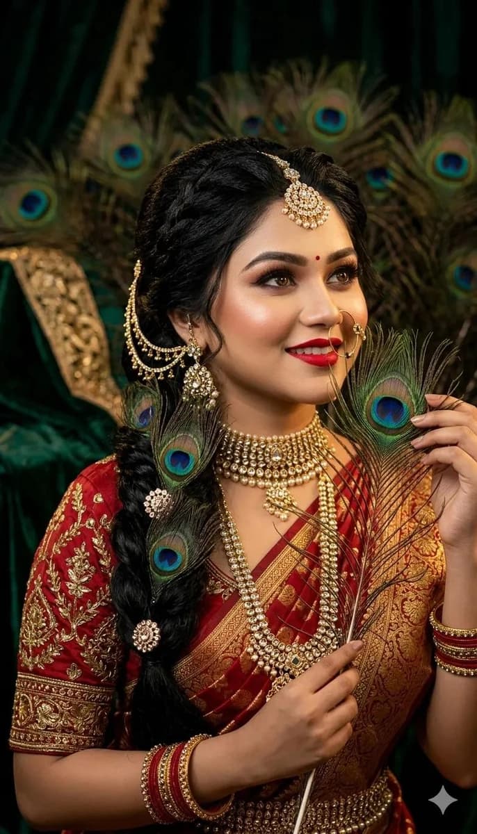 A beautiful Indian woman with long black hair and expressive eyes, holdin...