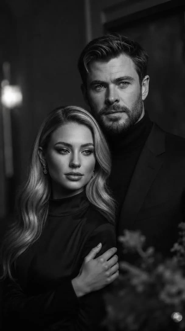 romantic cinematic film still, soft black and white tones, emotional stor...