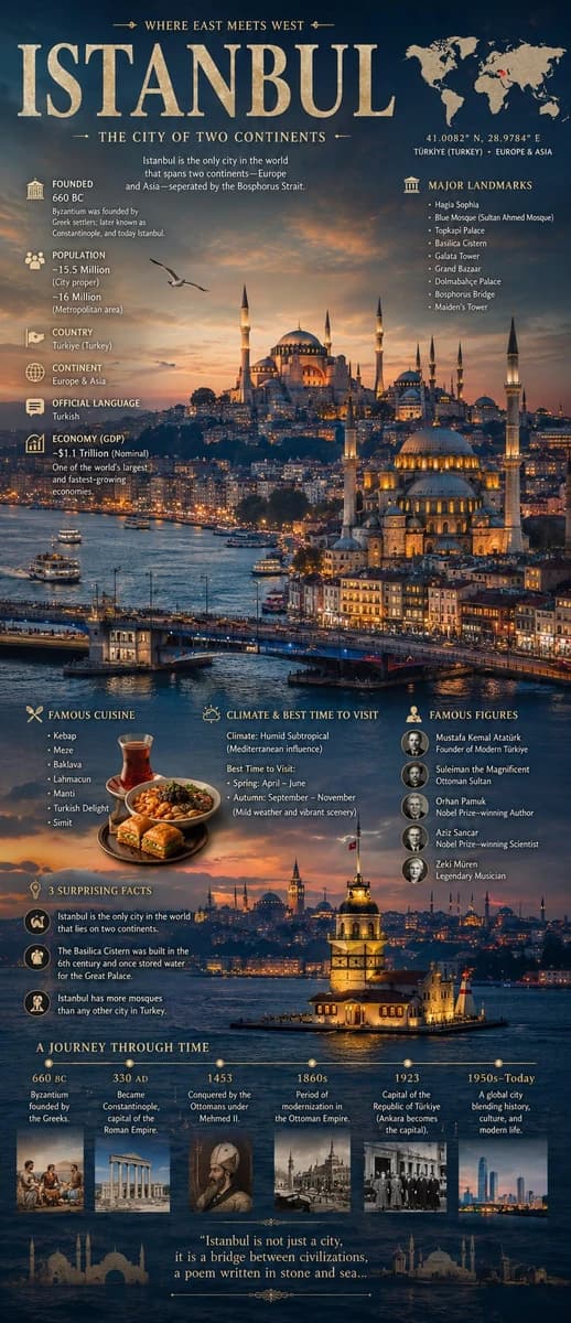 A cinematic editorial infographic poster for [city name], featuring the c...