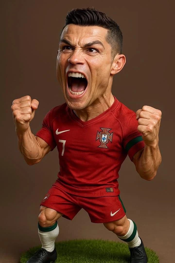 Ultra-realistic 3D caricature figurine of a legendary football player, bi...