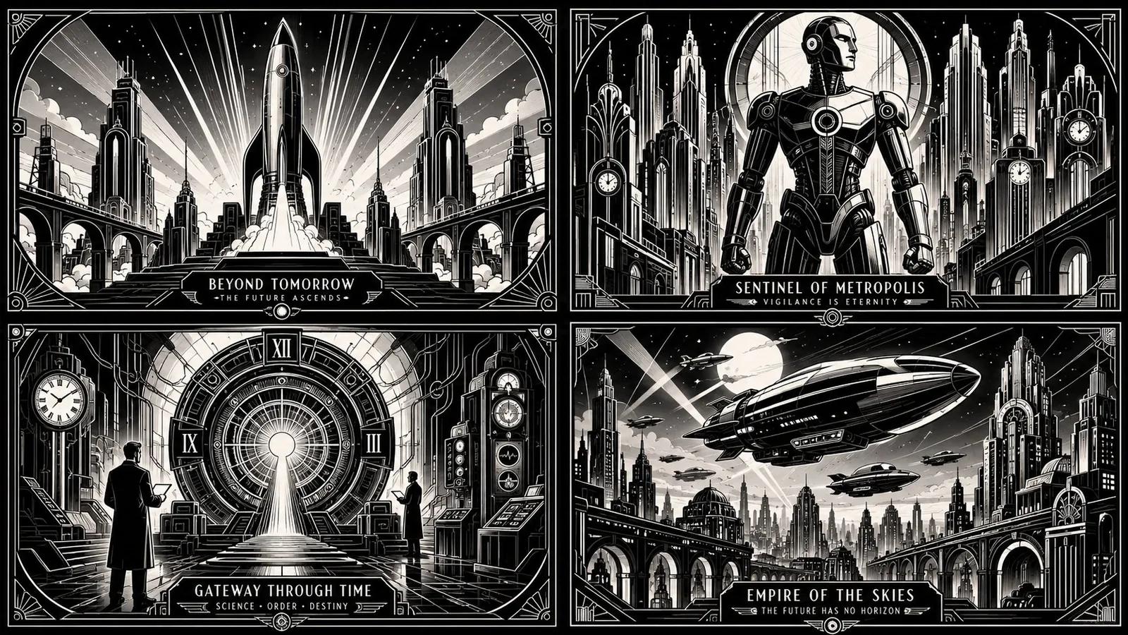 2x2 grid, 16:9, do this for 4 famous scifi movies: input: $ subject // ex...