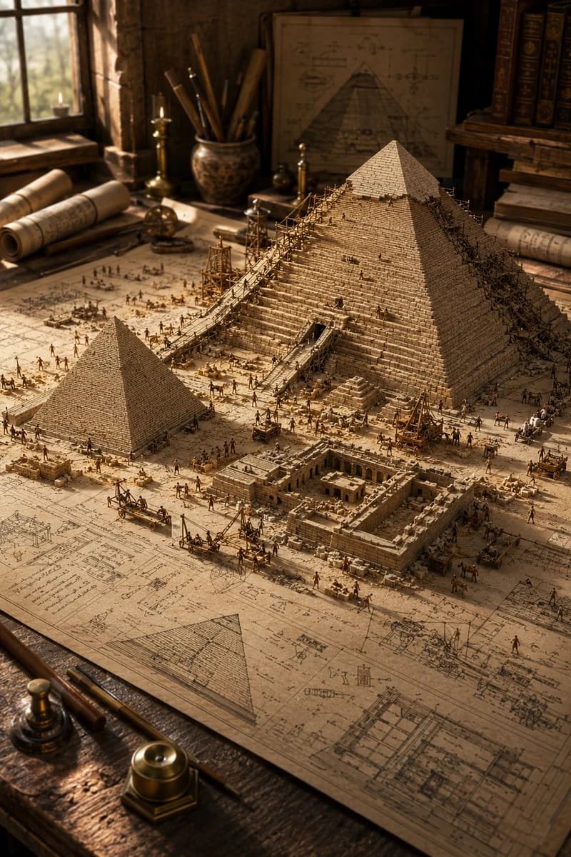 A highly detailed miniature diorama of an ancient civilization under cons...