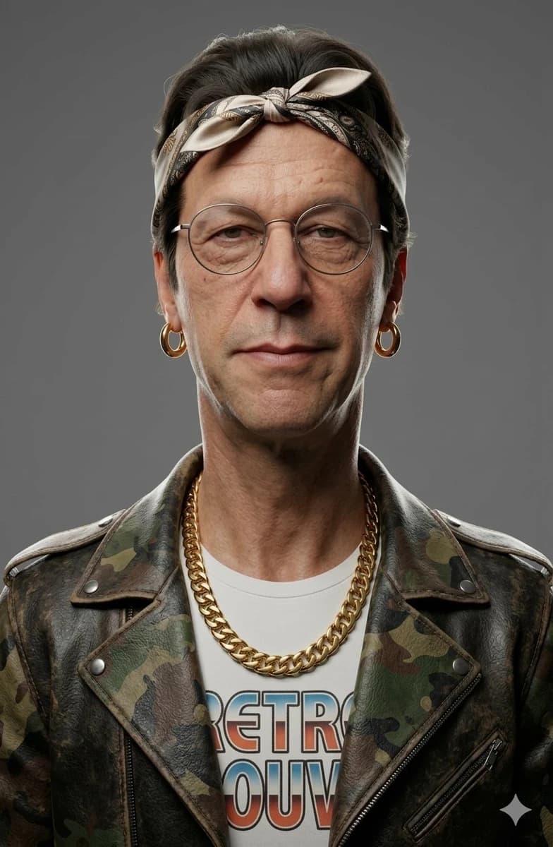 Middle-aged man around 50-55 years old, rugged charismatic look, weathere...