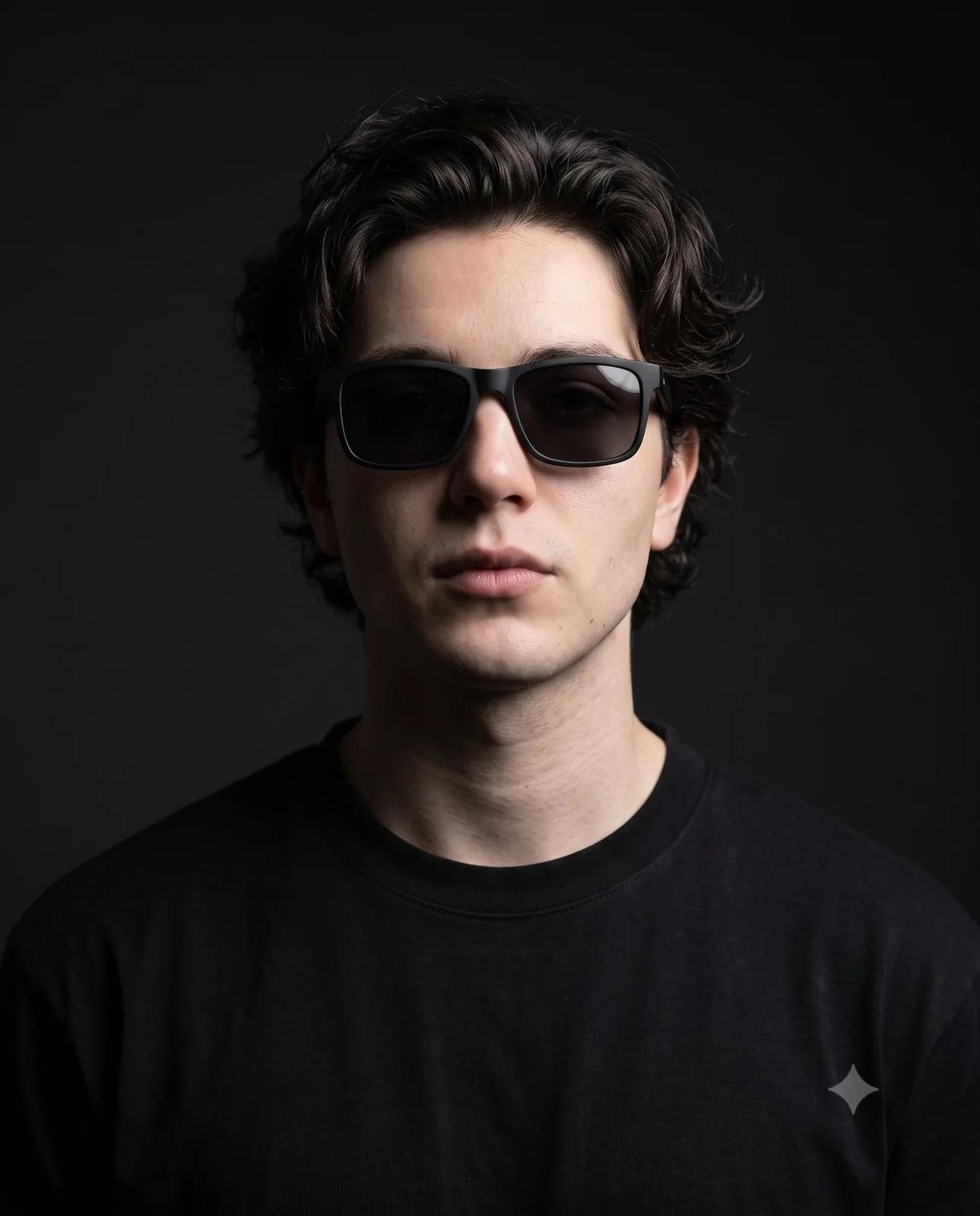 He has an oval face with a sharp angular jawline, fair neutral skin with...