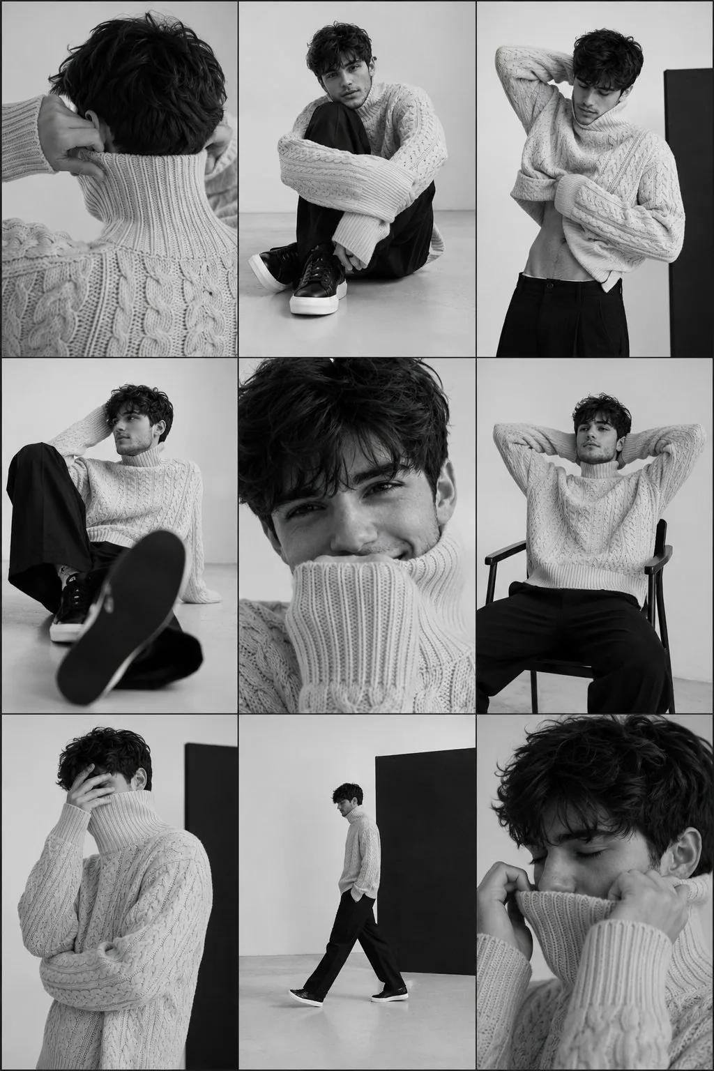 A premium minimalist black and white editorial fashion collage featuring...