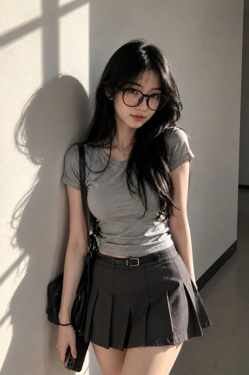 Ultra-photorealistic candid portrait of a young East Asian woman standing...
