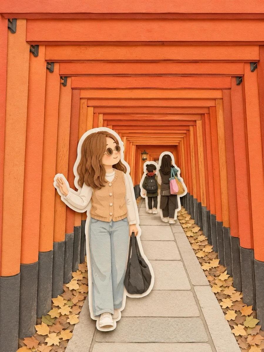 (Japanese Torii Gate Paper-Cut Style)